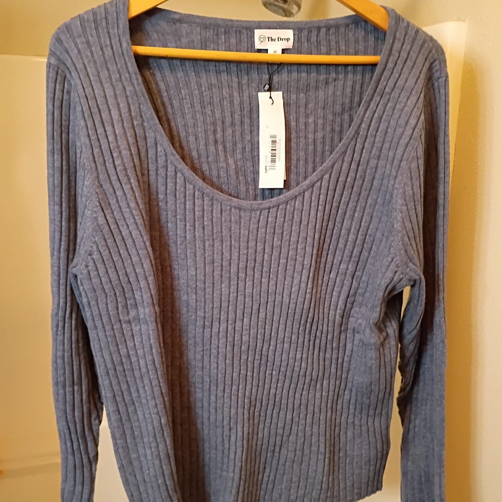 The Drop Women's Blue Ribbed Sweater